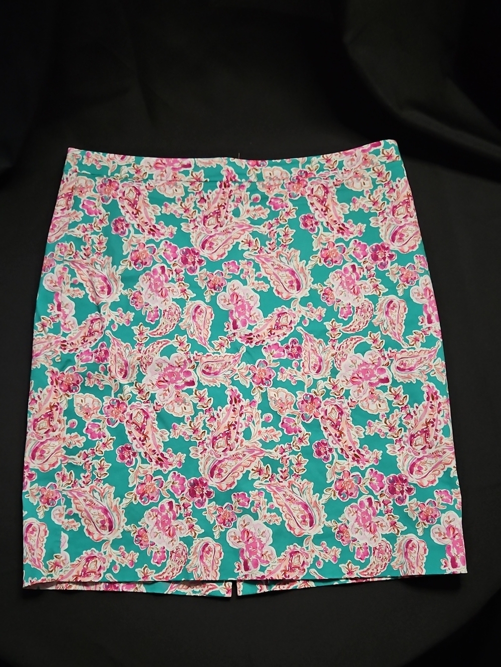 J. Crew Factory Teal Pencil Skirt with Pink Floral Paisley Pattern